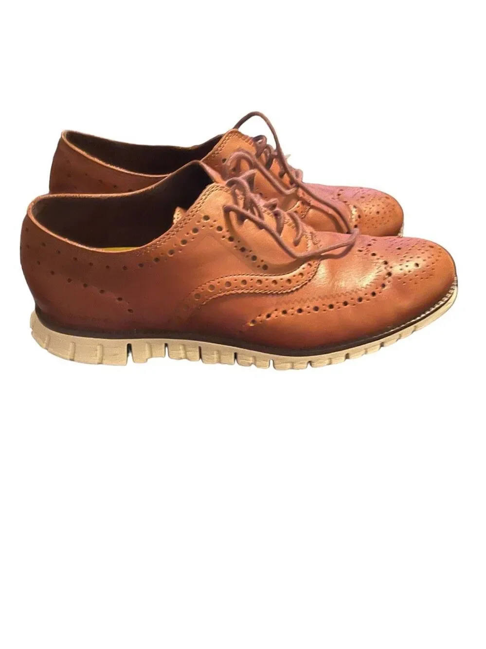 Cole Haan Zerogrand Mens British Tan Wingtip Leather Oxford Shoes Size 9.5D